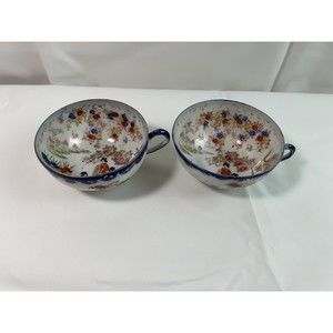 2 VINTAGE HAND PAINTED SCENTIC GEISHA GIRL FINE CHINA GOLD & BLUE RIM CUP  JAPAN